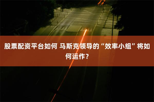 股票配资平台如何 马斯克领导的“效率小组”将如何运作？